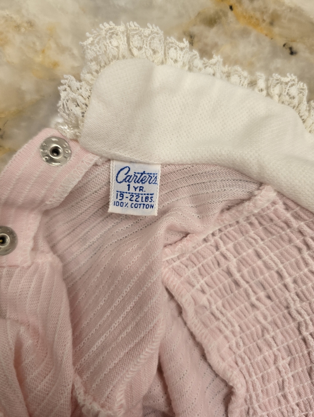 Vintage 70's Carters Classic Dress Pink Smocked Lace 1year - Picture 5 of 5